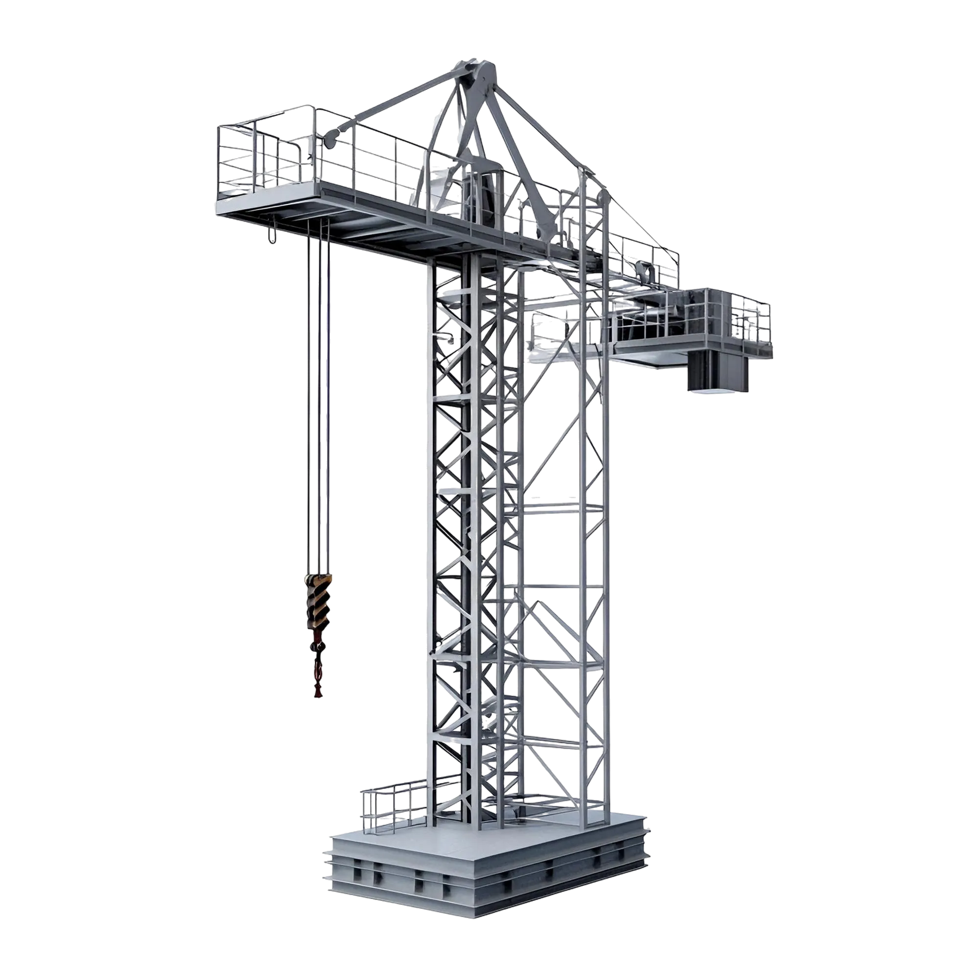 Tower crane used for high-rise construction projects, isolated on transparent background